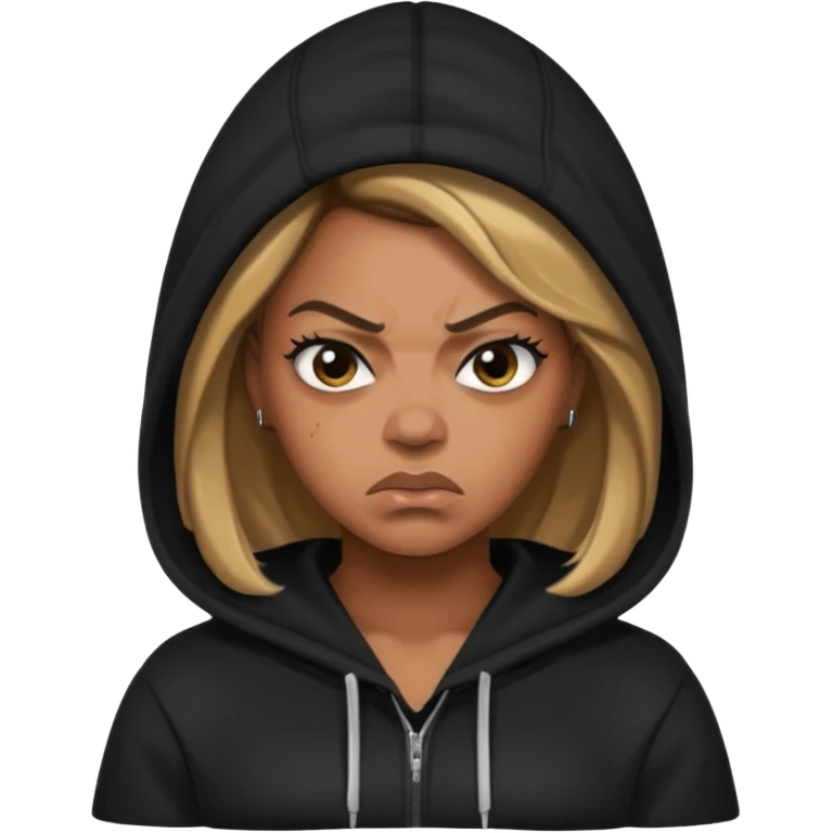 angry beyonce with black hoodie emoji