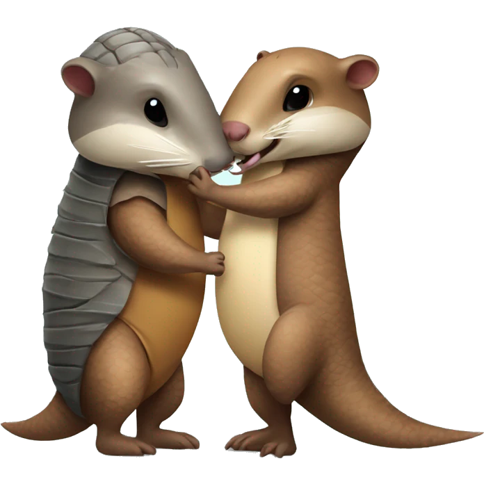 armadillo and otter giving a kiss to each other emoji