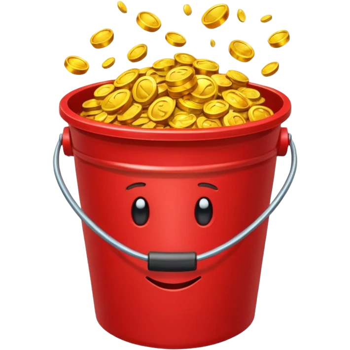 A red bucket full of gold emoji