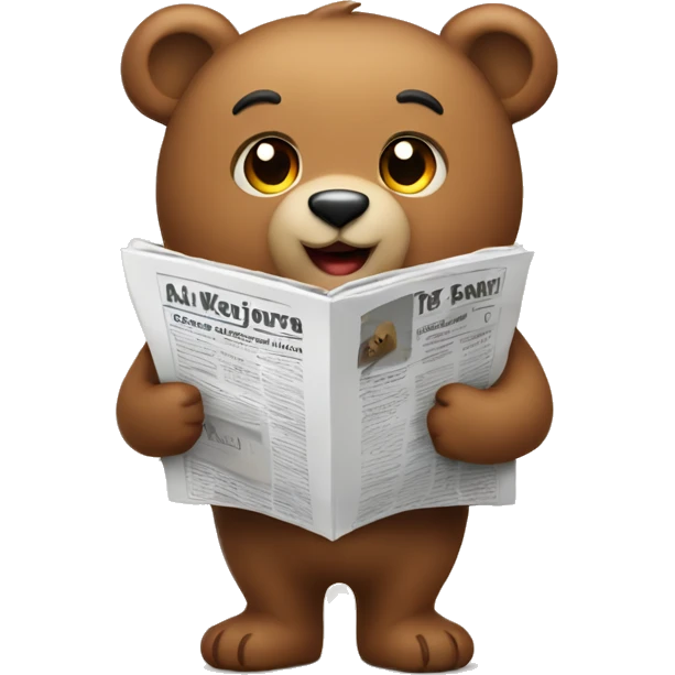 cute bear holding newspaper on hand emoji