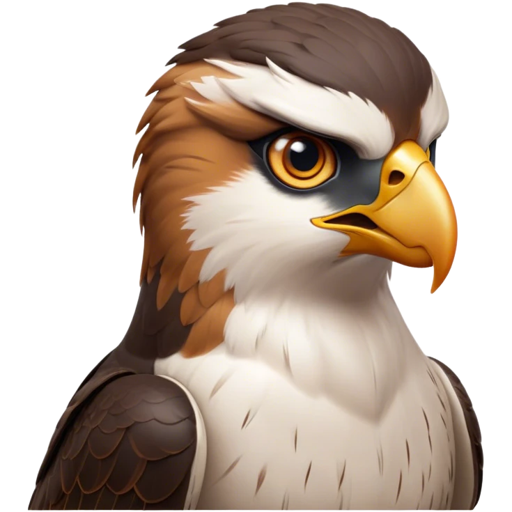 Cinematic Noble Falcon Portrait Emoji, Poised and majestic, with a streamlined, muscular build, a sharply hooked beak, and intense, piercing eyes that exude focus and speed, Simplified yet sharp and sophisticated features, highly detailed, glowing with a soft, amber radiance, high shine, intelligent and commanding, stylized with an air of aerial authority, focused and swift, soft glowing outline, capturing the essence of a watchful and confident falcon that appears ready to soar out of the screen with effortless power! emoji