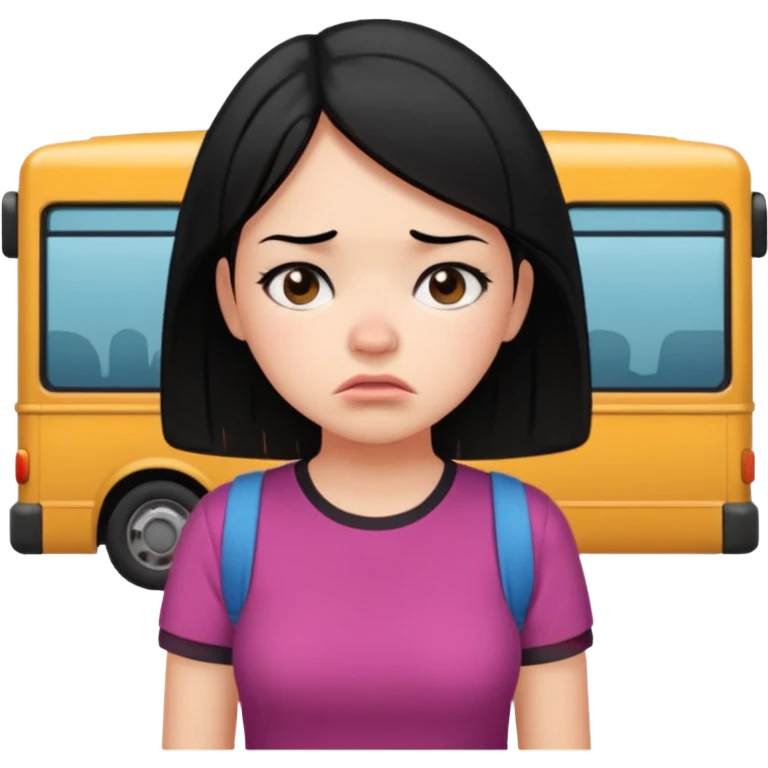girl with black hair in short sleeves frustrated waiting for bus emoji