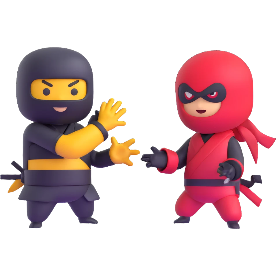 Pokemon and Ninja Hattori together, 3D emoji style, friendly interaction, warm, inviting emoji