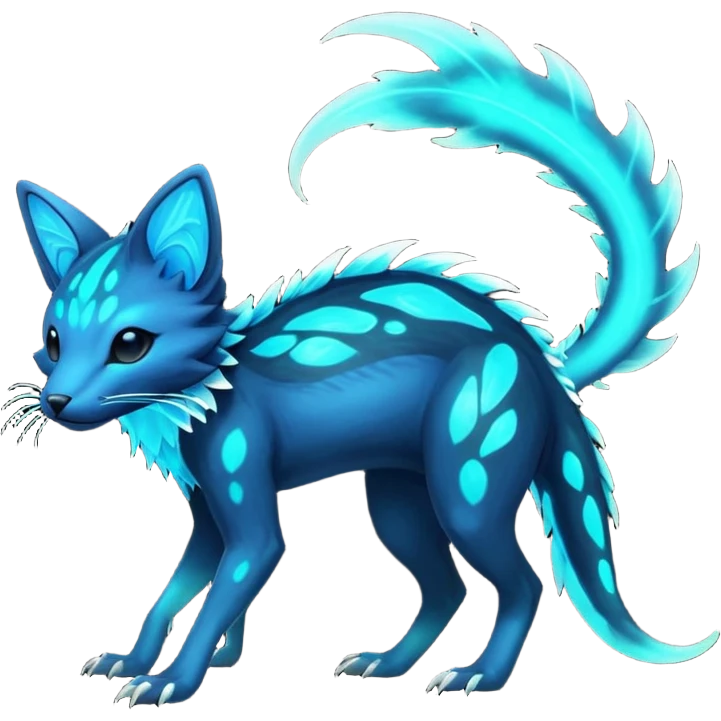 Rare realistic dark-neon glowing bioluminescent edgy badass epic pretty beautiful handsome gorgeous aesthetic colorful vibrant Vernid-Trico-species-Fakemon-creature by LiLaiRa, 4 legs, 1 tail, random markings, (full body) emoji
