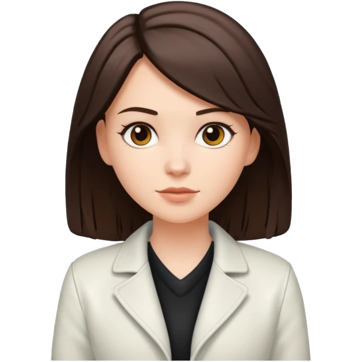 white girl with white jacket and dark brown shoulder-length hair emoji