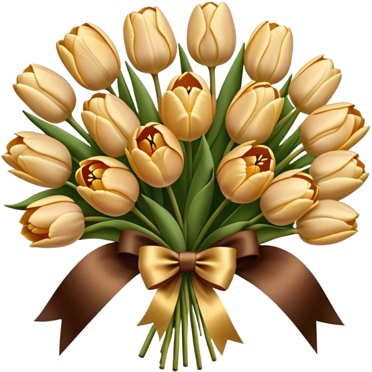 A big bouquet of beige colored tulips tied with a brown and gold silk bow  emoji