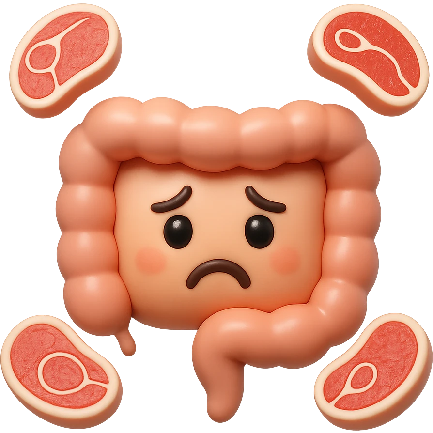 emoji stile iphone in 3d di un intestino triste con fette di carne che gli fluttuano intorno emoji