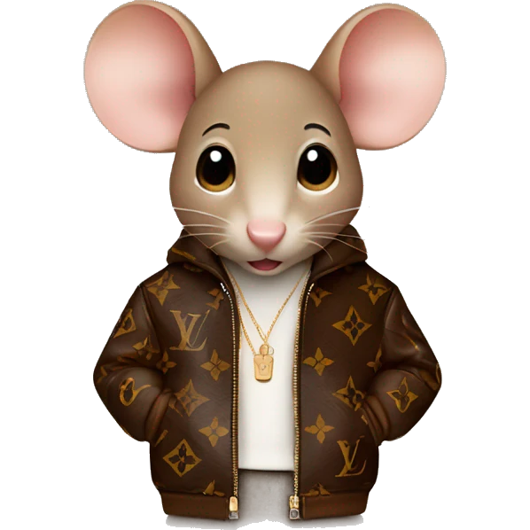 Cute brown mouse wearing louis vuitton jacket emoji
