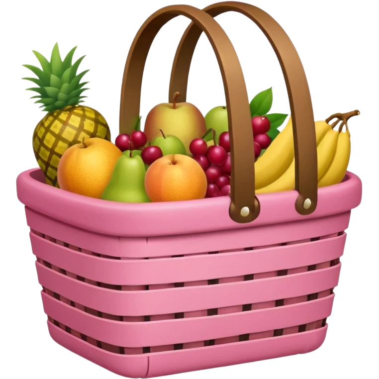 Pink basket, plaid lining, with both food, drink and fruits emoji