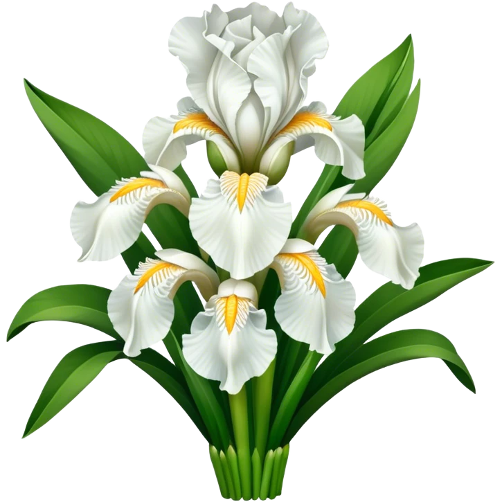 big bouquet Pure White Iris, luxuriant, leaf, bud emoji
