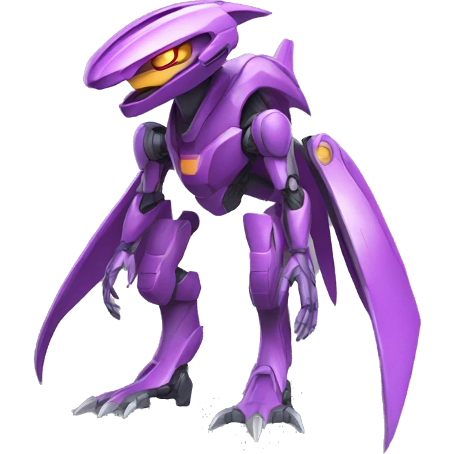 a Genesect-Raptor-Fakémon—hybrid with a futuristic visor-helmet full body emoji