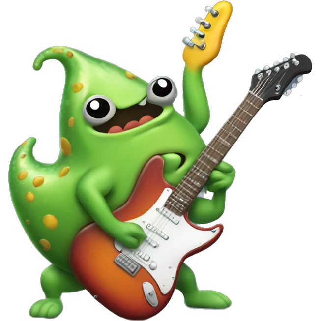 Happy slimy slug playing electric guitar emoji