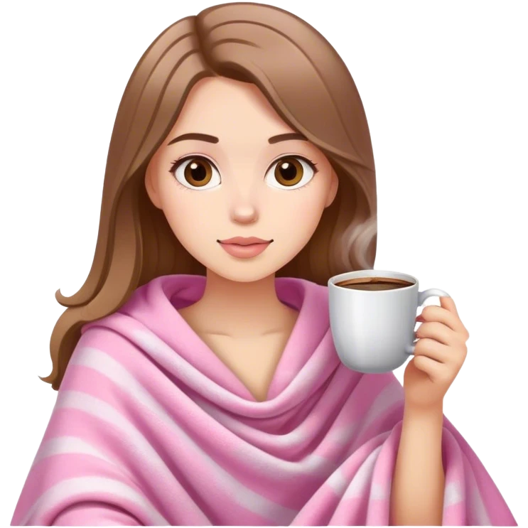 white brown hair pretty girl in a pink blanket sipping coffee emoji