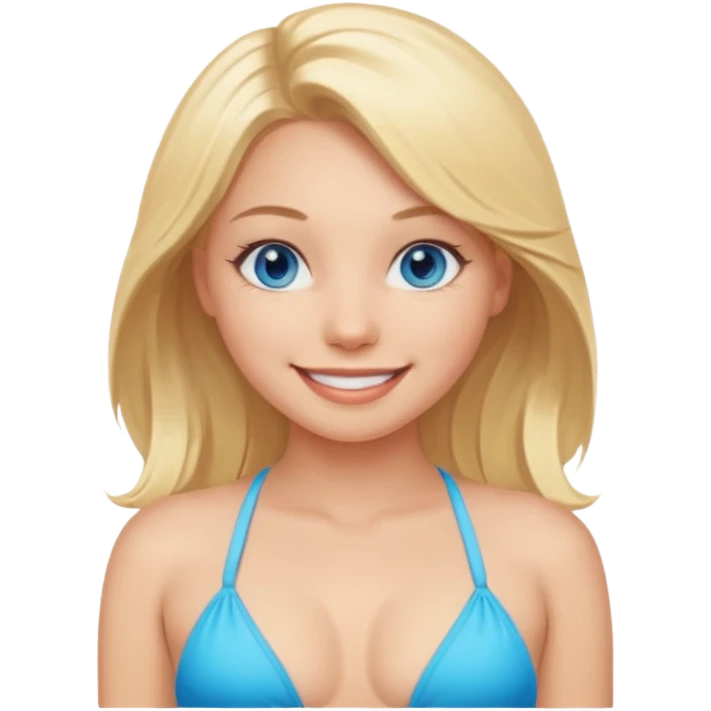 smiling blonde girl, blue eyes portrait bikini  emoji