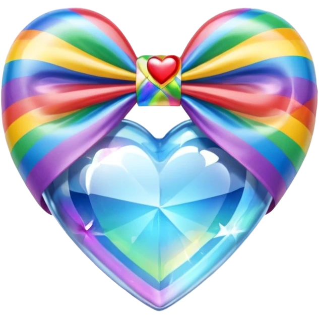 crystal clear heart with a rainbow bow and heart pattern on the bow emoji
