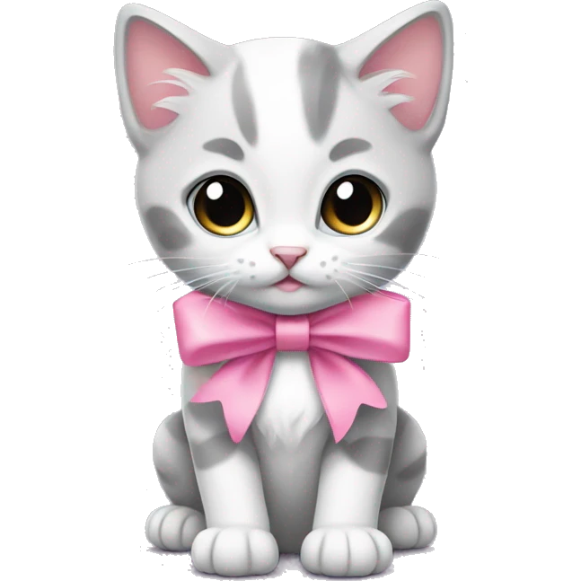 Grey and white kitten with a pink bow  emoji