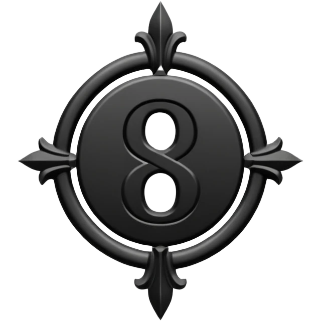 Emoji, avant-garde gothic emblem made of matte black metal, number 8 integrated into the word “FORTUNA”, luxury fashion symbol aesthetic, clean sculptural form, no glow, no neon, flat emoji style, centered, transparent backgroun emoji
