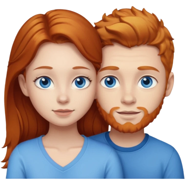 Ginger boy without beard hugging brunette girl. Both have blue eyes.  emoji