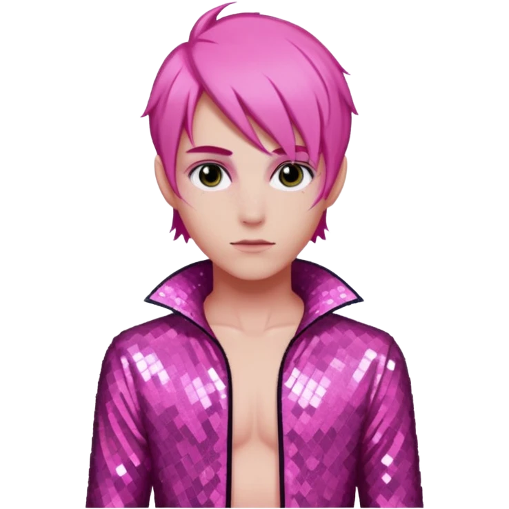 Eros from Lore Olympus with pink hair, pink sequin outfit emoji