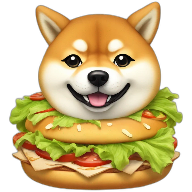 a fortune-telling shiba inu reading your fate in a giant hamburger, digital art emoji