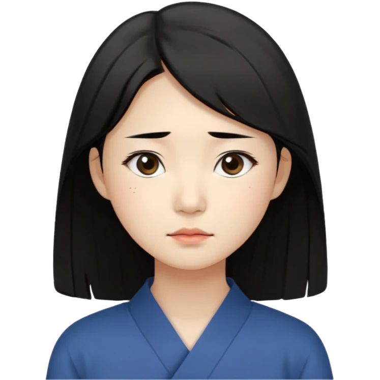 Korean woman, East Asian features,
female human face avatar, headshot,
slightly uncomfortable expression,
subtle frown, tired eyes,
sensitive and delicate mood,
neutral face, minimal expression,
simple black hair,
clean background,long hair
professional, minimal style emoji