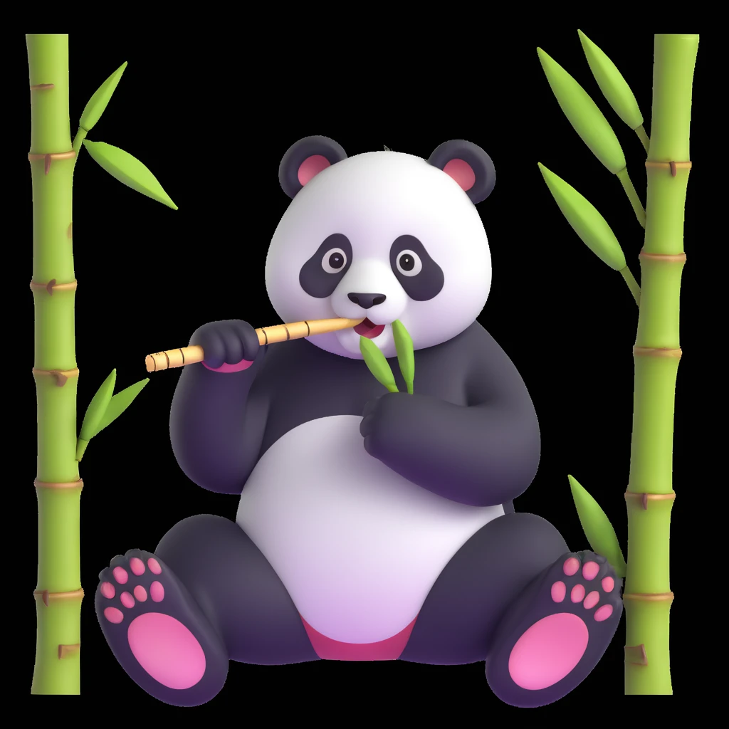 panda eating bamboo in forrest, close up pose emoji