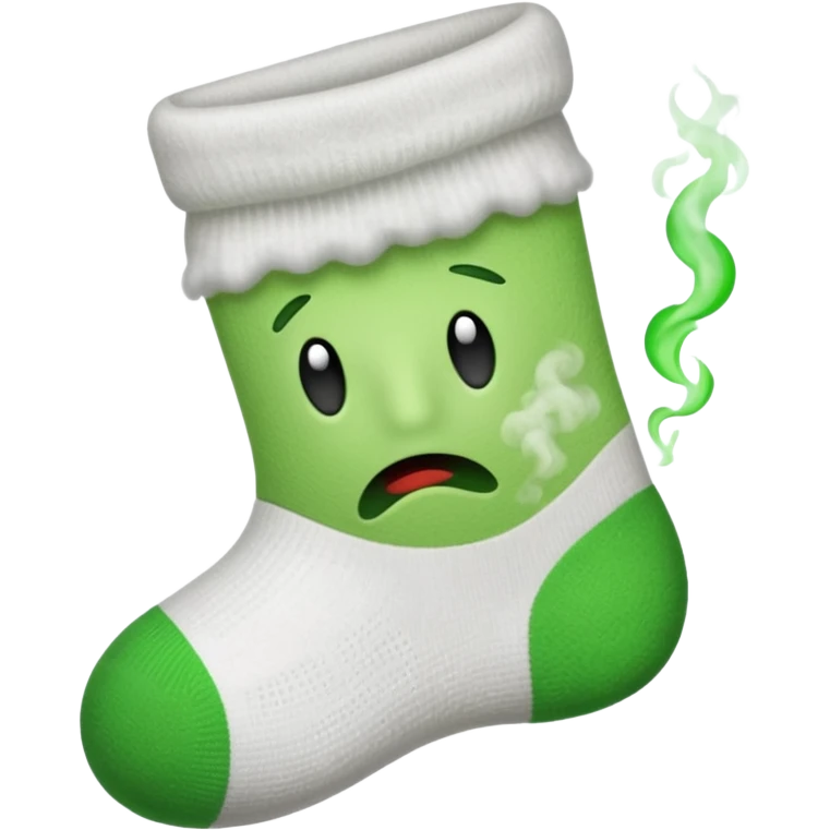 вонючий белый носочек с грустным лицом, от которого идёт зелёная дымка (типа вонь) emoji