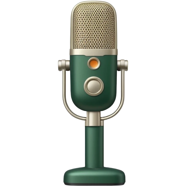 minimalist dark green radio microphone with light beige accents, no silver details, front view, Apple emoji style, no text emoji