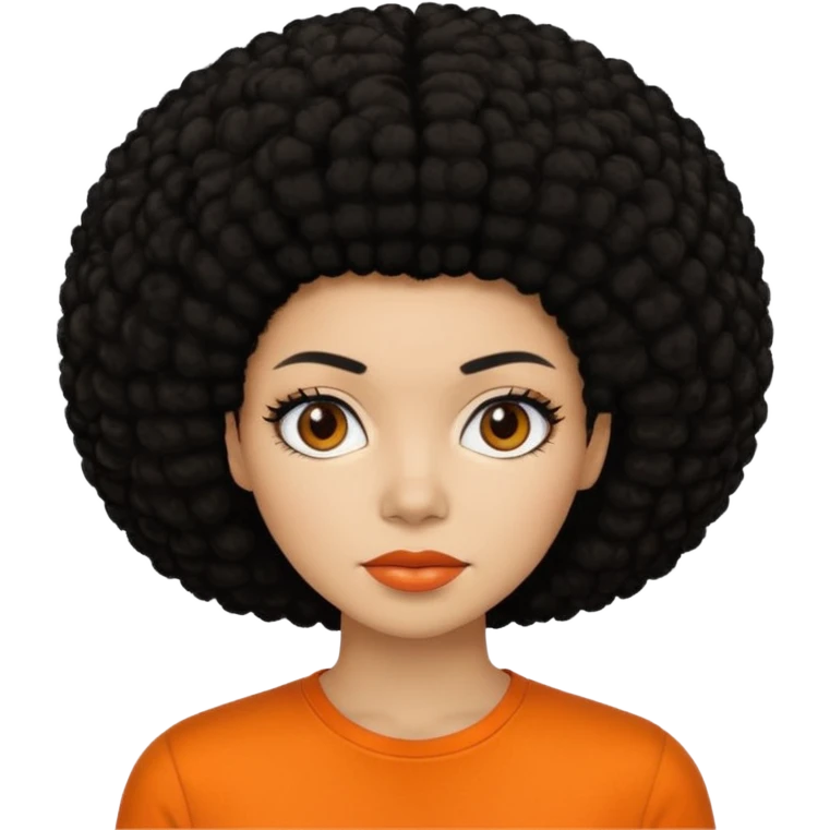 black afro hair in nonsmiling woman with orange shirt emoji