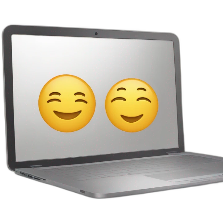 learning online behind a laptop, happy face emoji