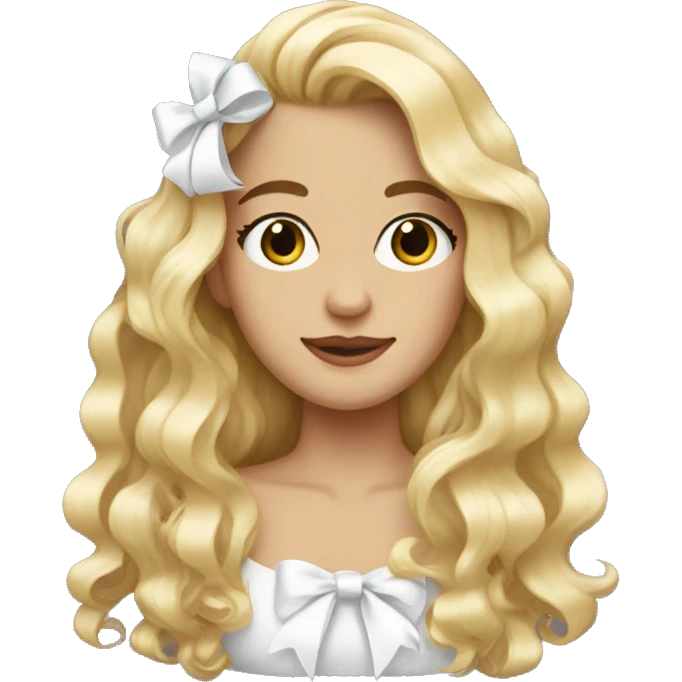 Long blonde wavy hair with a white bow emoji