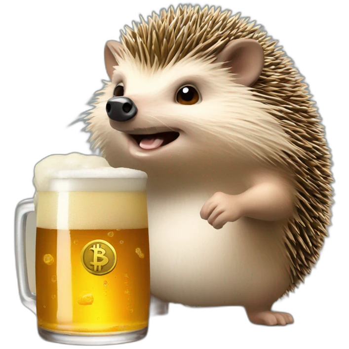 hedgehog drink beer paying in bitcoin emoji