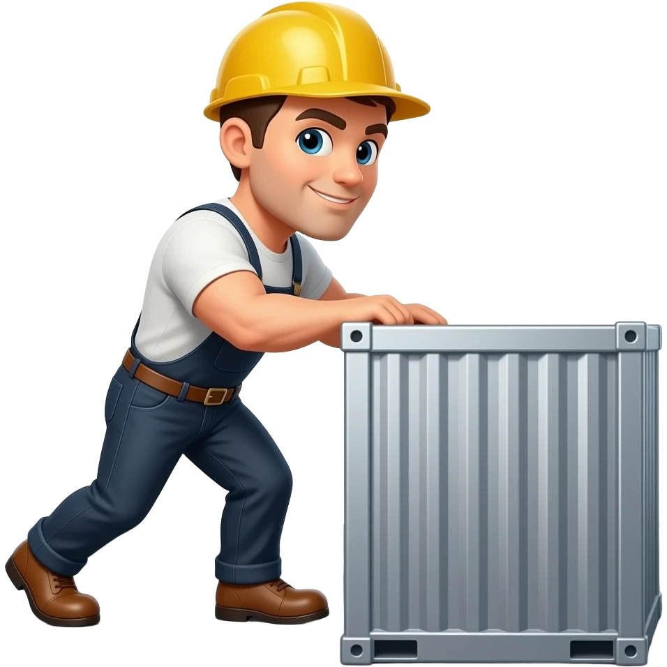 a strong guy pushing a container  on a floor emoji