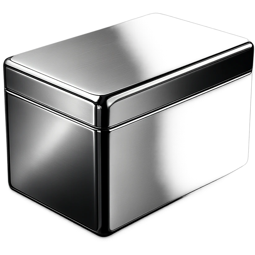 chrome style box, minimal design, mirror finish emoji