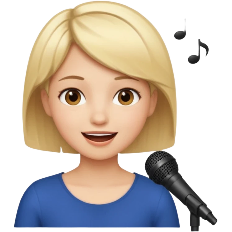 Crea una chica cantando con pelo rubio corto con ojos cafes  emoji