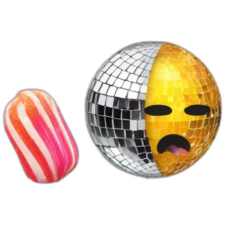 disco ball with hair eating a lolipop emoji