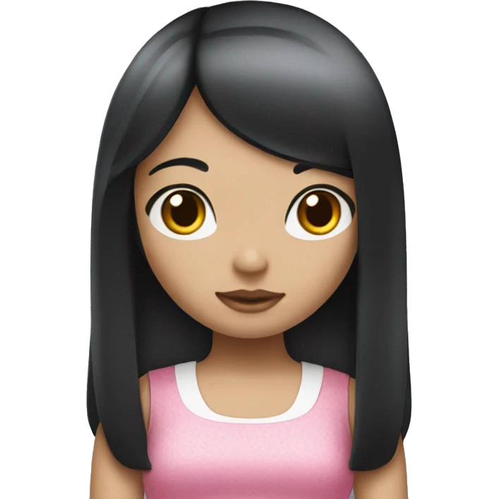 Girl with a black hair straigth hello kitty emoji