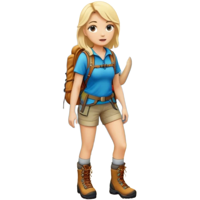 white girl, blonde hair, backpacking girl in the mountains emoji