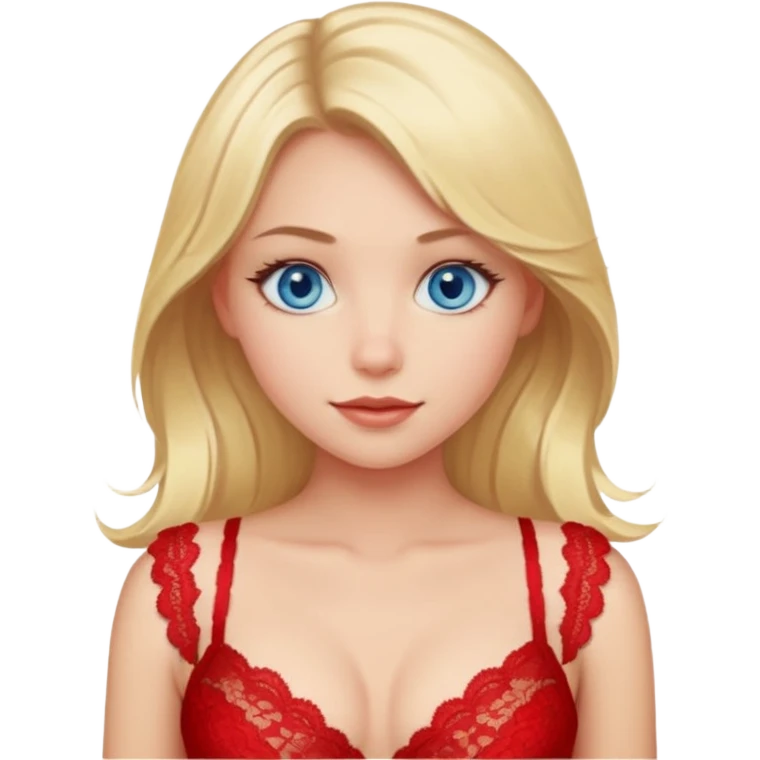 A beautiful blue-eyed blonde girl in a red lace bra emoji