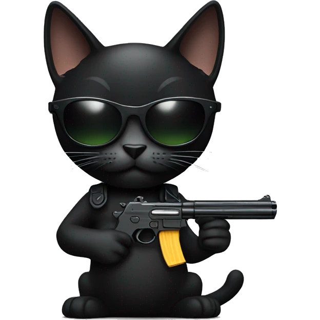 Black cat holding gun and wearing sunglasses emoji