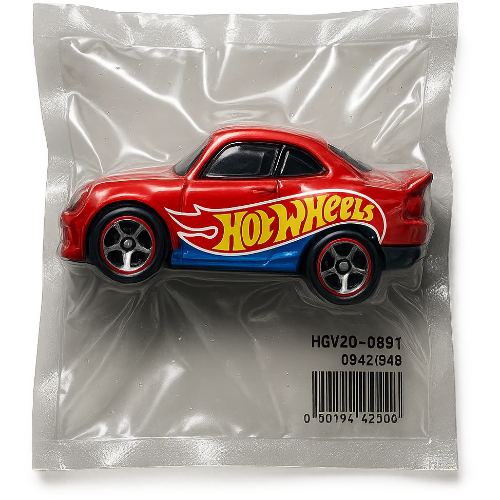 Hot Wheels toy car, glossy and puffy, vacuum-sealed style emoji