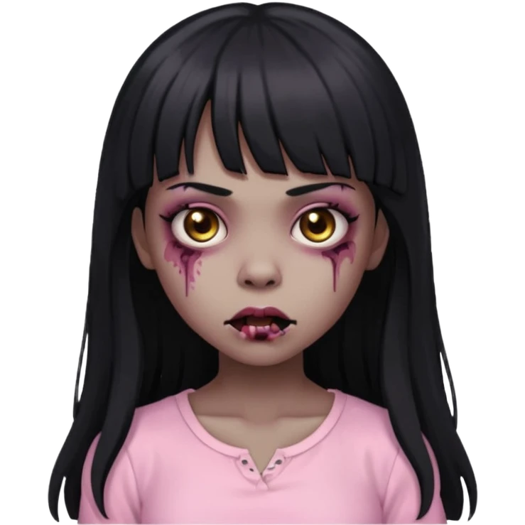 light-skinned Black zombie girl with long black hair and bangs, wearing a light pink blouse emoji