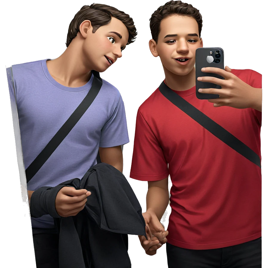 boys posing with mirror reflection emoji