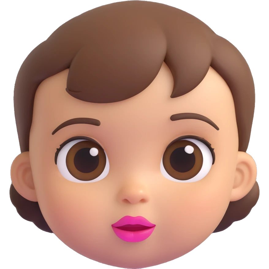 emoji de bebé de un año con pelo corto marrón, ojos marrones grandes con pestañas, cejas marrones y labios rosas emoji