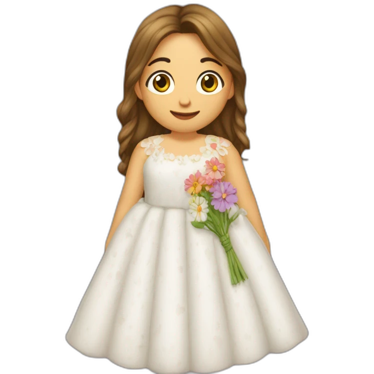 y crespo con un vestido largo y blanco del cual salen flores y mariposas volando emoji