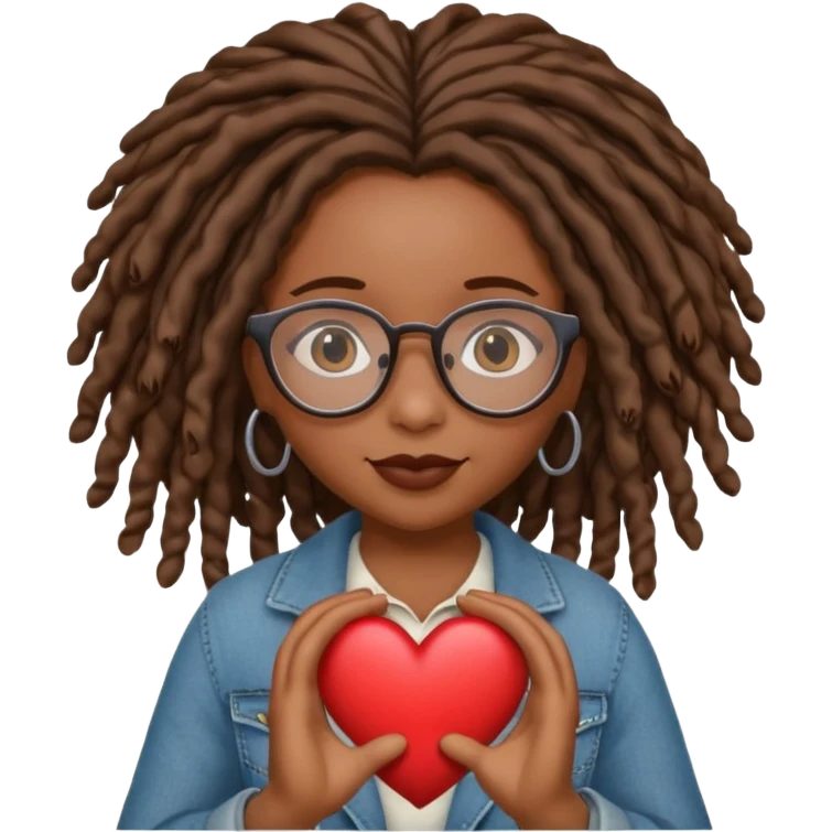 African American Girl Scout with glasses and locs holding a heart emoji