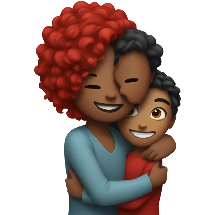 black and red hair hug emoji