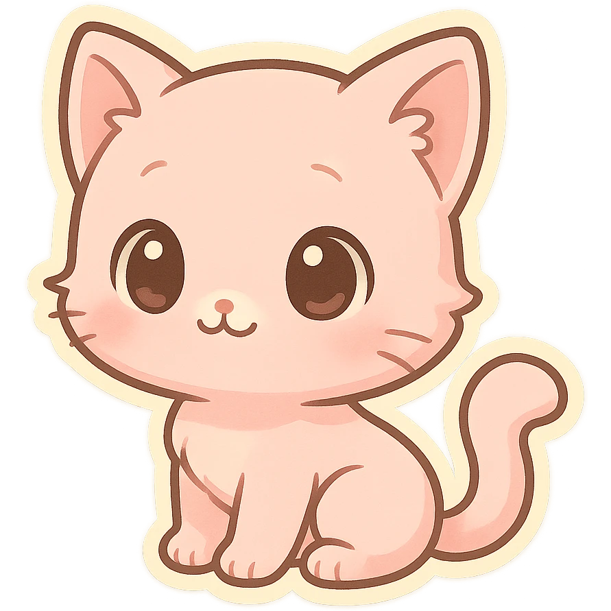 cute pink cat, big eyes, sitting, kawaii style, pastel colors emoji