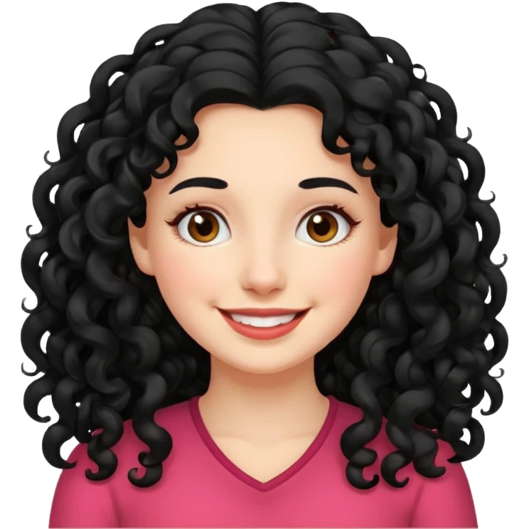 mujer blanca con cabello largo rizado negro sonriendo  emoji