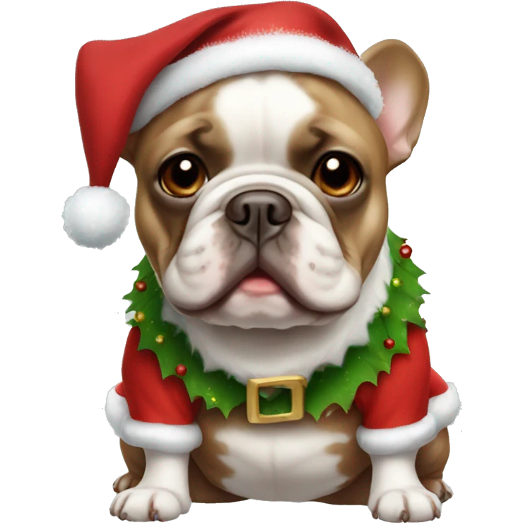 Brown French bulldog in Christmas elf costume emoji